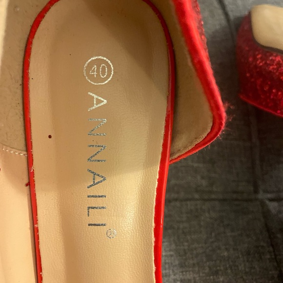 Annaili Ruby Red Glitter High Heels Stilettos Size 40 EU/ 9.5 US Women’s - Picture 7 of 9